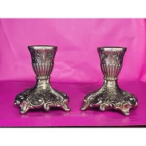 Vintage FB Rogers Candlestick Holders-ornate Silver Plated Decor Stunning Detail